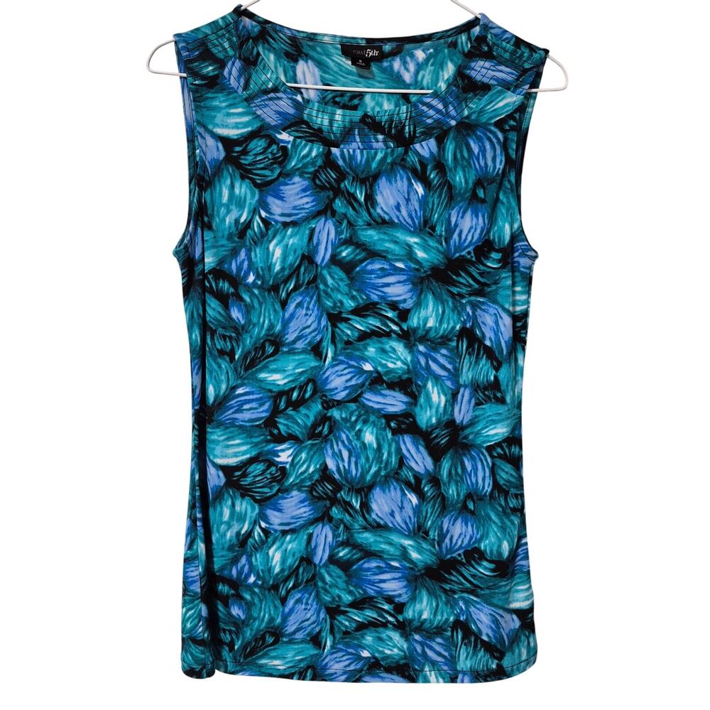 East 5th Womens Blue Green Floral Sleeveless Knit Pullover Small